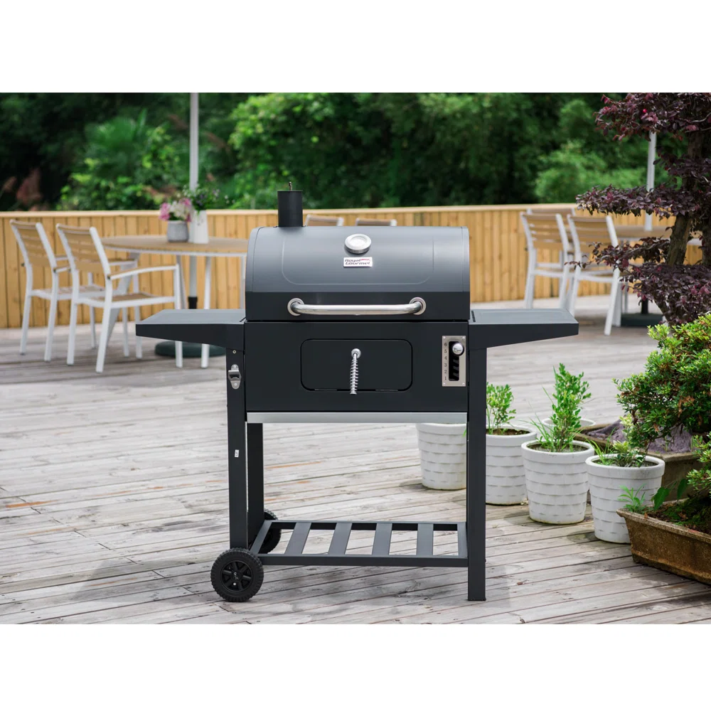 Royal Gourmet 24" Barrel Charcoal Grill with Side Shelves