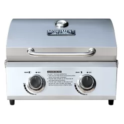 Monument Grills Tabletop Propane Gas Grill Stainless for Portable Camping Cooking with Travel Locks, High Lid