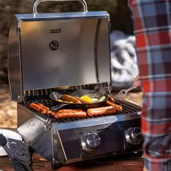 Monument Grills Tabletop Propane Gas Grill Stainless for Portable Camping Cooking with Travel Locks, High Lid