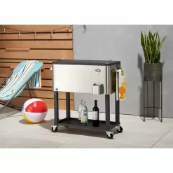 Trinity 100 Quarts Wheeled Serving Station/Cart , Stainless Steel/Dark Bronze