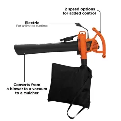 BLACK+DECKER BV3100 12 AMP 210 MPH 300 CFM Corded Electric 3-in-1 Handheld Leaf Blower, Vacuum & Mulcher