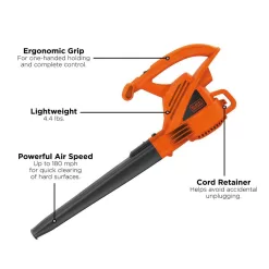 BLACK+DECKER LB700 7 AMP 180 MPH 220 CFM Corded Electric Handheld Leaf Blower