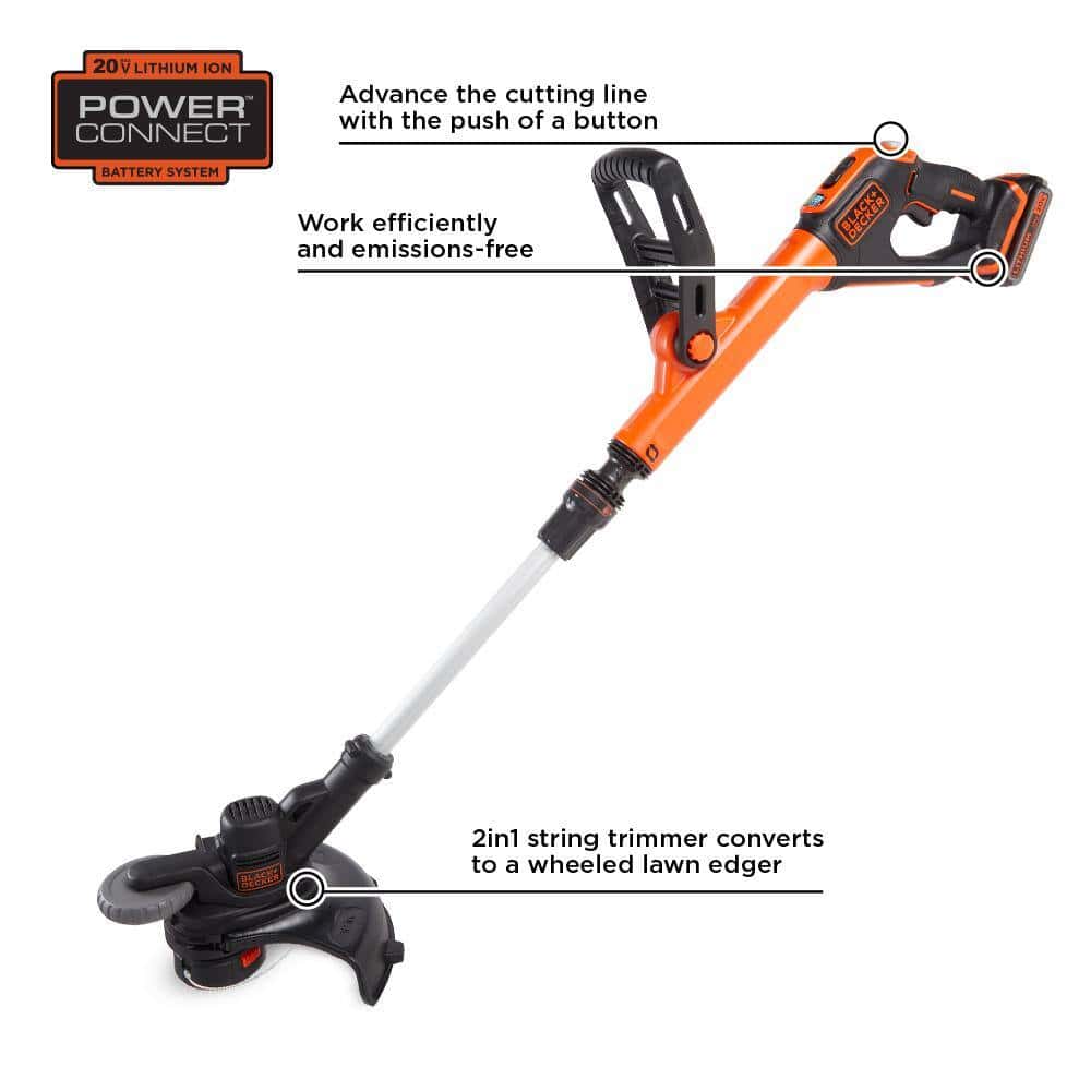 BLACK+DECKER LST522 20V MAX Cordless Battery Powered 2-in-1 String Trimmer & Lawn Edger Kit with (1) 2.5Ah Battery & Charger
