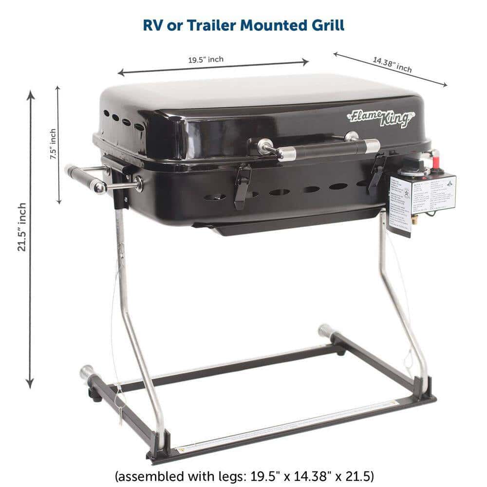 Flame King YSNHT400 RV Mounted BBQ Gas Side Mount Portable Propane Grill in Black