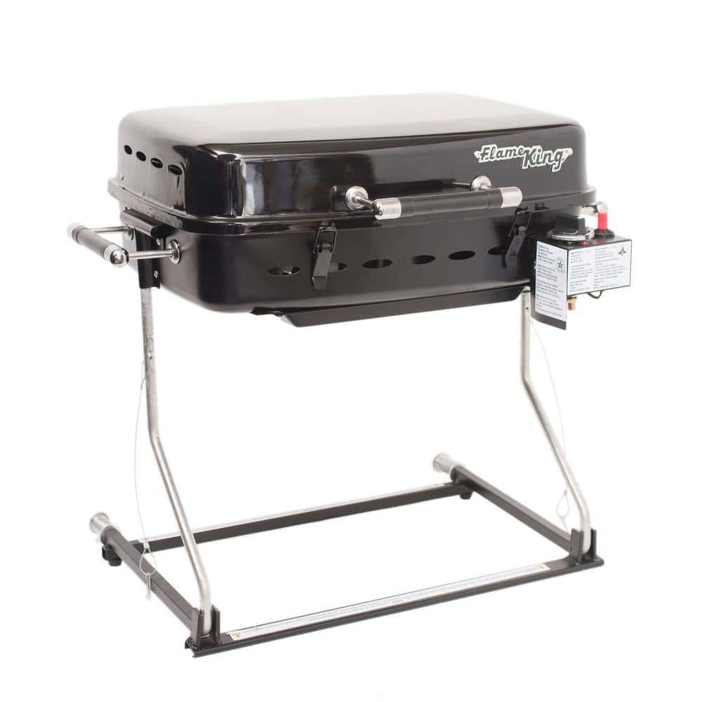 Flame King YSNHT400 RV Mounted BBQ Gas Side Mount Portable Propane Grill in Black