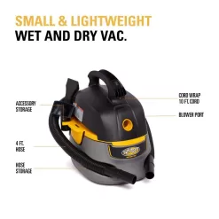 Stinger HD2025 2.5 Gallon 1.75 Peak HP Compact Wet/Dry Shop Vacuum with Filter Bag, Hose and Accessories