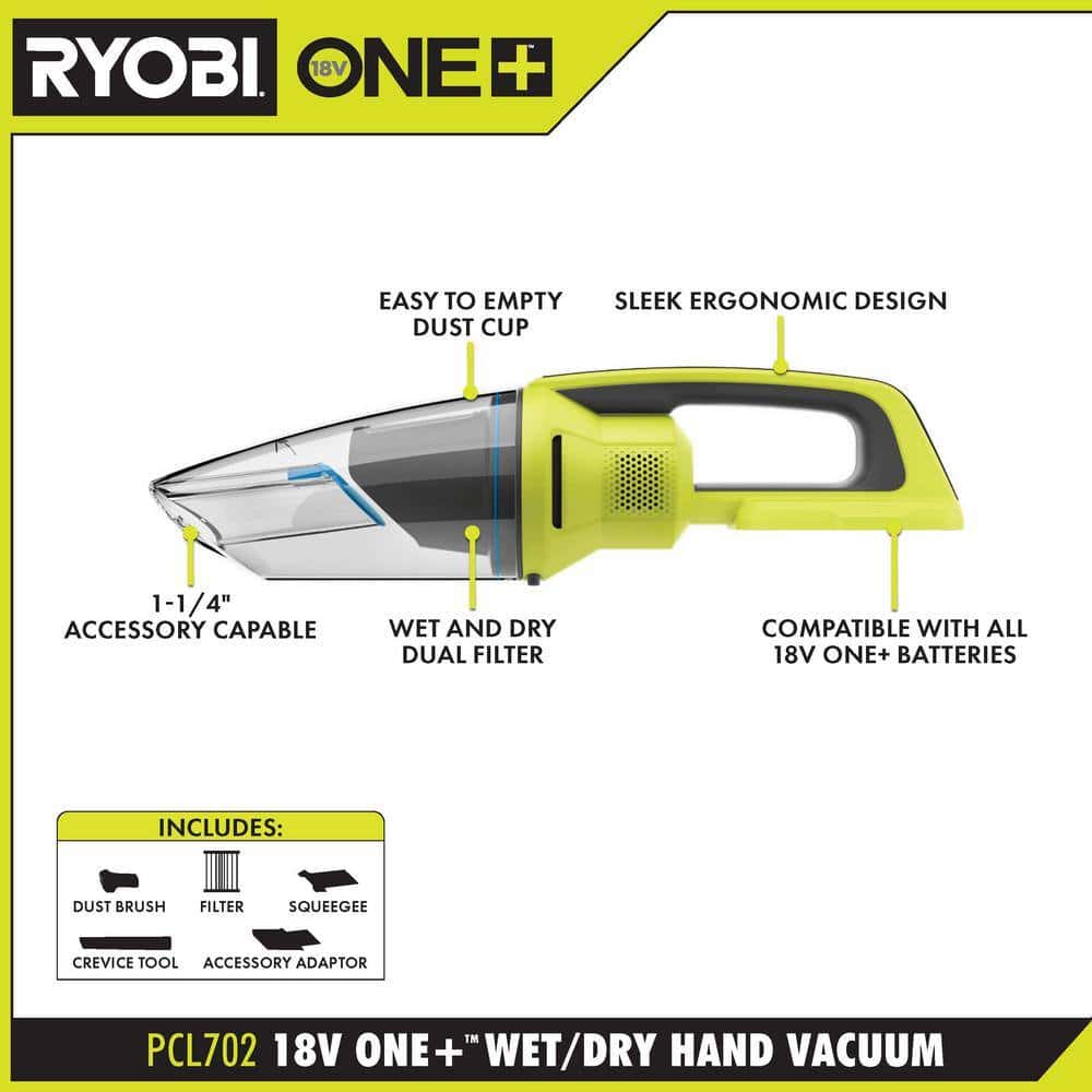 RYOBI PCL702B ONE+ 18V Cordless Wet/Dry Hand Vacuum (Tool Only)