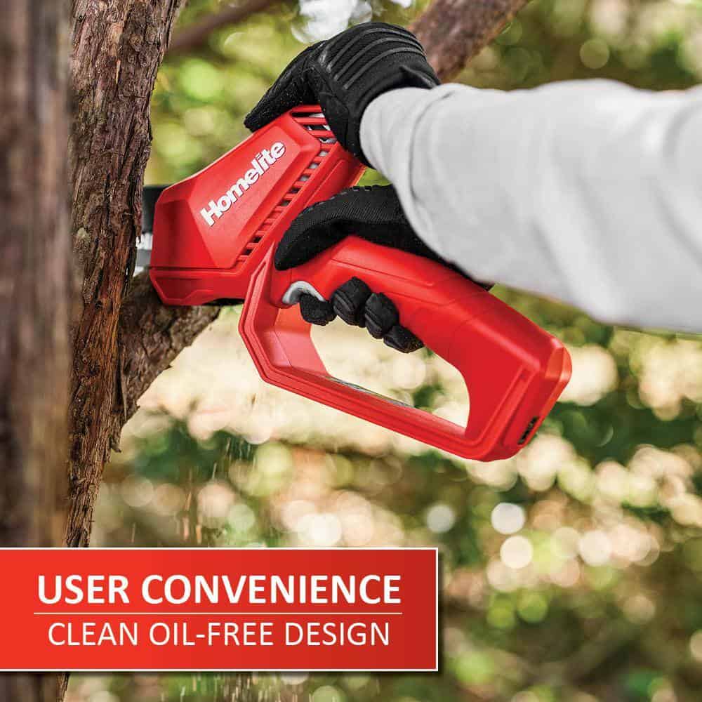 Homelite HOMCS10 12 V Lithium 6 in. Battery Pruning Mini Chainsaw with Internal 2.5 Ah Battery and Charger