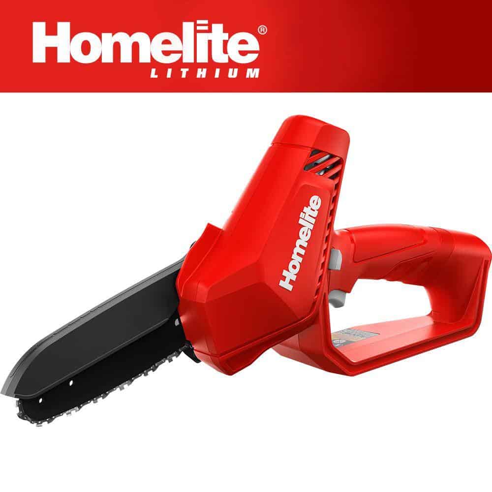 Homelite HOMCS10 12 V Lithium 6 in. Battery Pruning Mini Chainsaw with Internal 2.5 Ah Battery and Charger