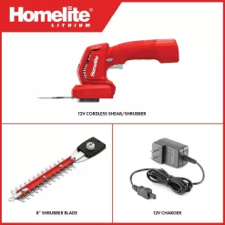 Homelite HOMHT10 12V Lithium Cordless Battery Grass Shear and Shrubber Trimmer with Internal 2.5 Ah Battery and Charger