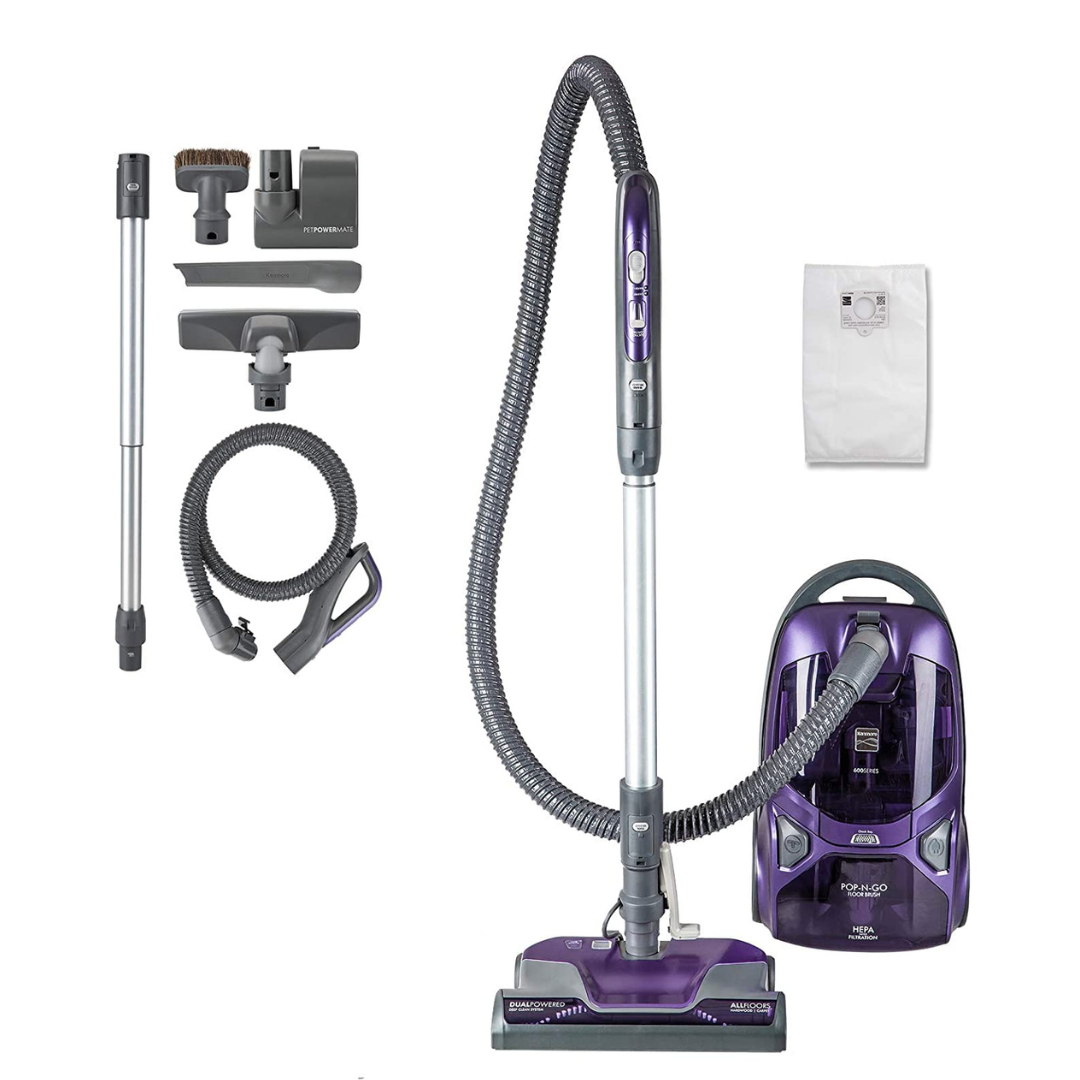 Kenmore 600 Series Friendly Lightweight Bagged Canister Vacuum with Pet PowerMate, 4 Cleaning Tools, Purple