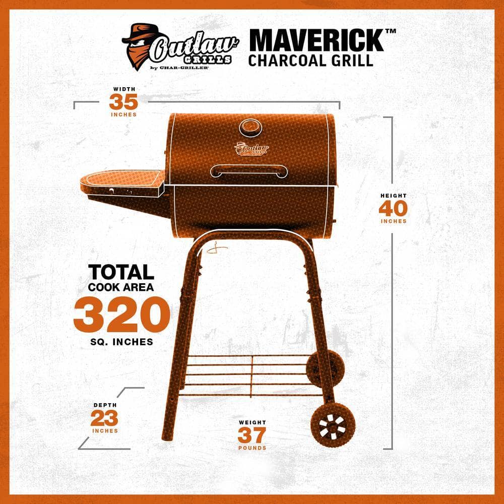 Outlaw Grills by Char-Griller 1016 Maverick Charcoal Grill in Black