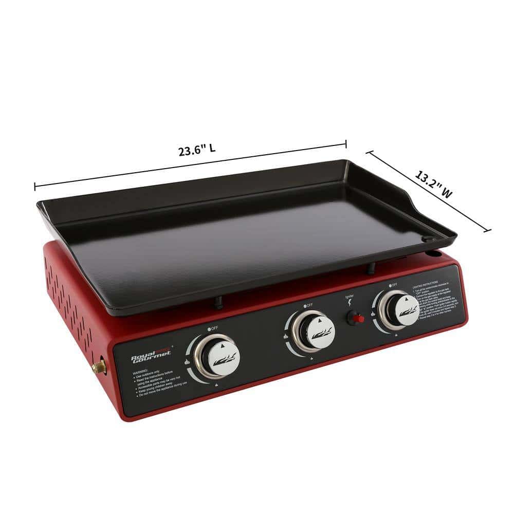 Royal Gourmet PD1301R 3-Burner Propane Griddle, Portable Table Top 24-Inch Gas Grill in Red