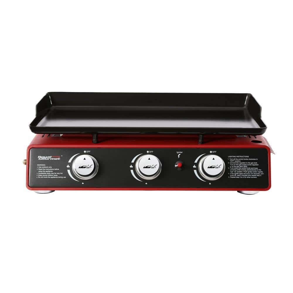 Royal Gourmet PD1301R 3-Burner Propane Griddle, Portable Table Top 24-Inch Gas Grill in Red