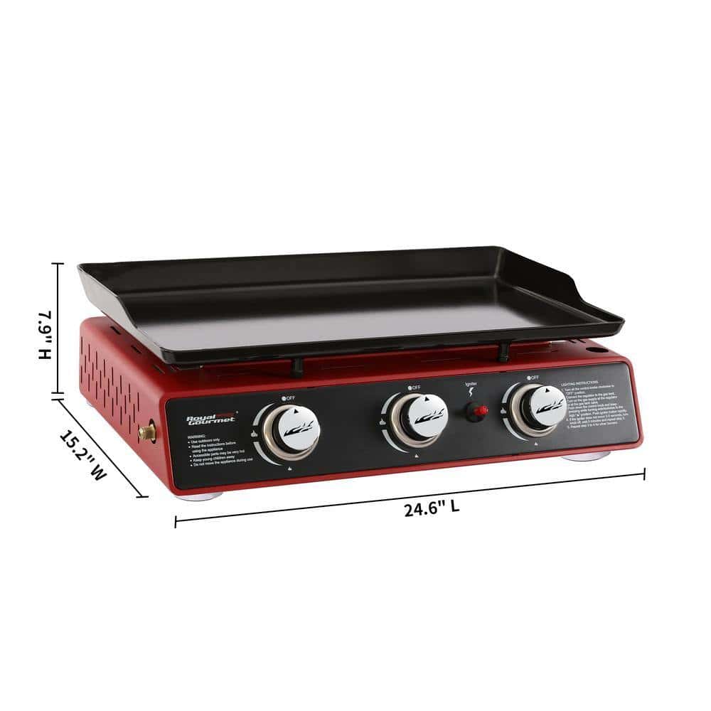 Royal Gourmet PD1301R 3-Burner Propane Griddle, Portable Table Top 24-Inch Gas Grill in Red