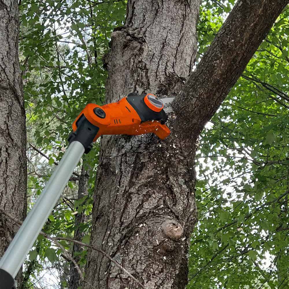 YARD FORCE YF65PS 10 in. 6.5 Amp Telescoping Electric Pole Saw with Multi-Angle Head with Bonus PPE Kit
