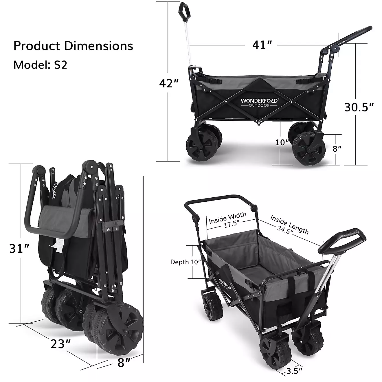 Wonderfold Wagon Push and Pull Beach Wagon - Black