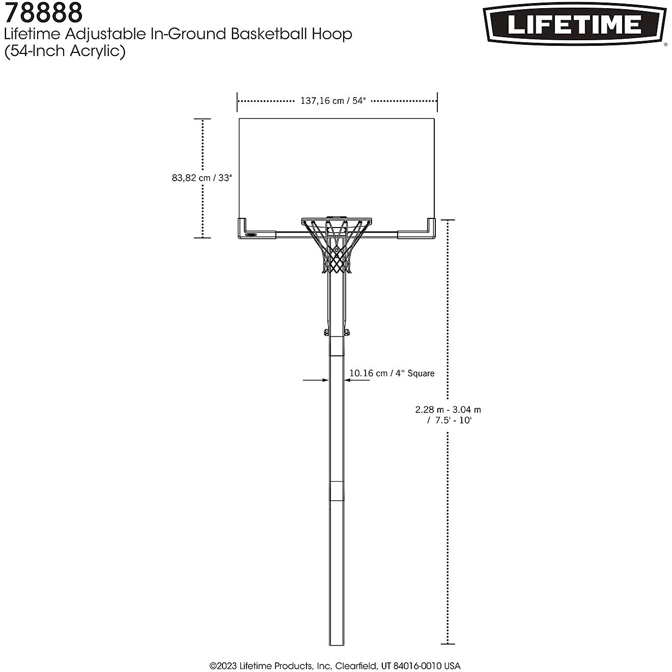 Lifetime Adjustable In-Ground 54 in Acrylic Basketball Hoop