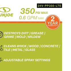 Sun Joe 24V 350 PSI Max 0.6 GPM Cold Water Electric Pressure Washer Kit with 2.0 Ah Battery Plus Charger