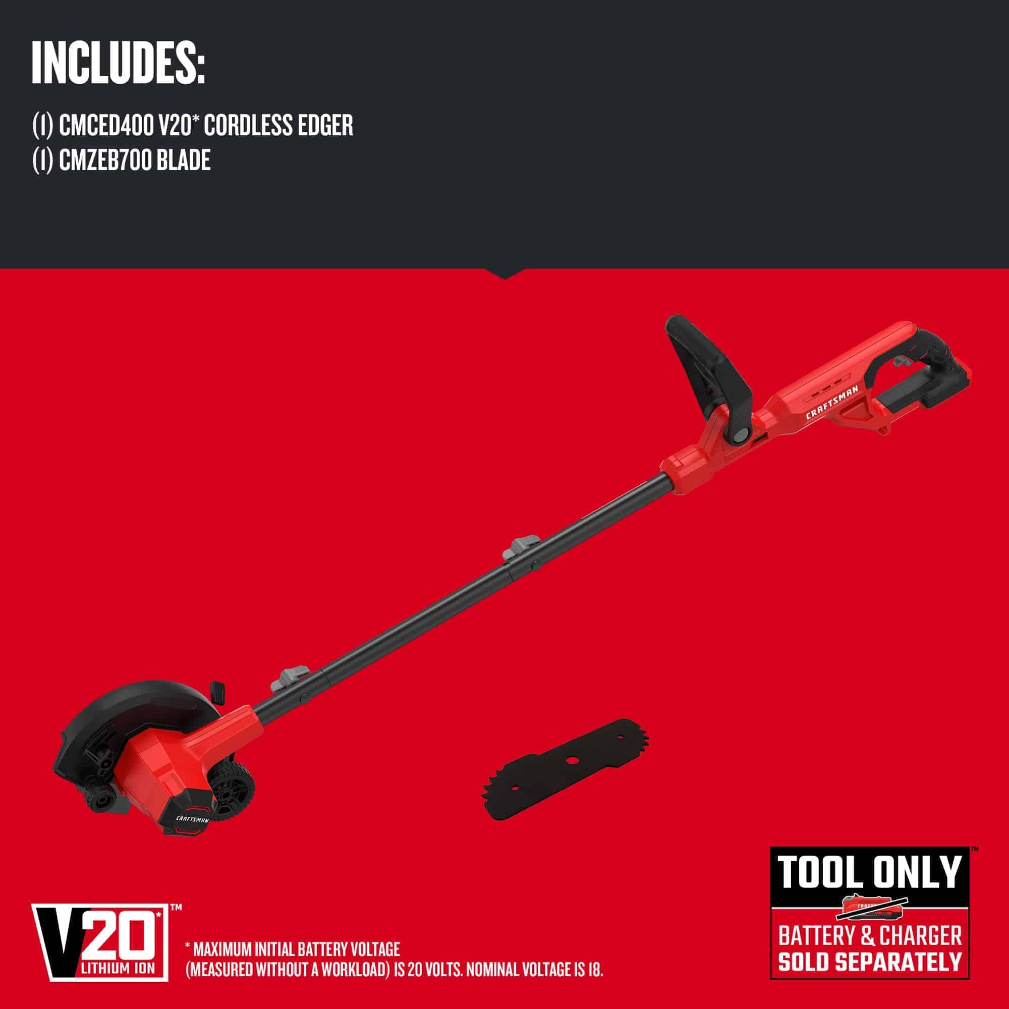 Craftsman 20V Edger Lawn Tool, Cordless Trencher, Bare Tool Only (CMCED400B)