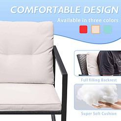 Greesum 3 Pieces Rocking Wicker Bistro Set, Patio Outdoor Furniture Conversation Sets with Porch Chairs and Glass Coffee Table, Beige
