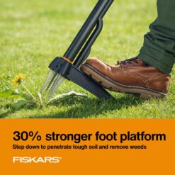 Fiskars 4-Claw Stand Up Weeder - Gardening Hand Weeding Tool with 39" Long Ergonomic Handle