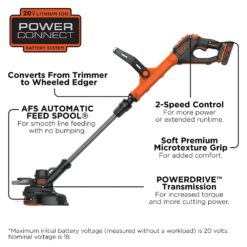 BLACK+DECKER 20V MAX String Trimmer and Edger, Cordless, 12 Inch, 2-Speed Control, 2 Batteries, Charger, and Spool Included (LSTE525)