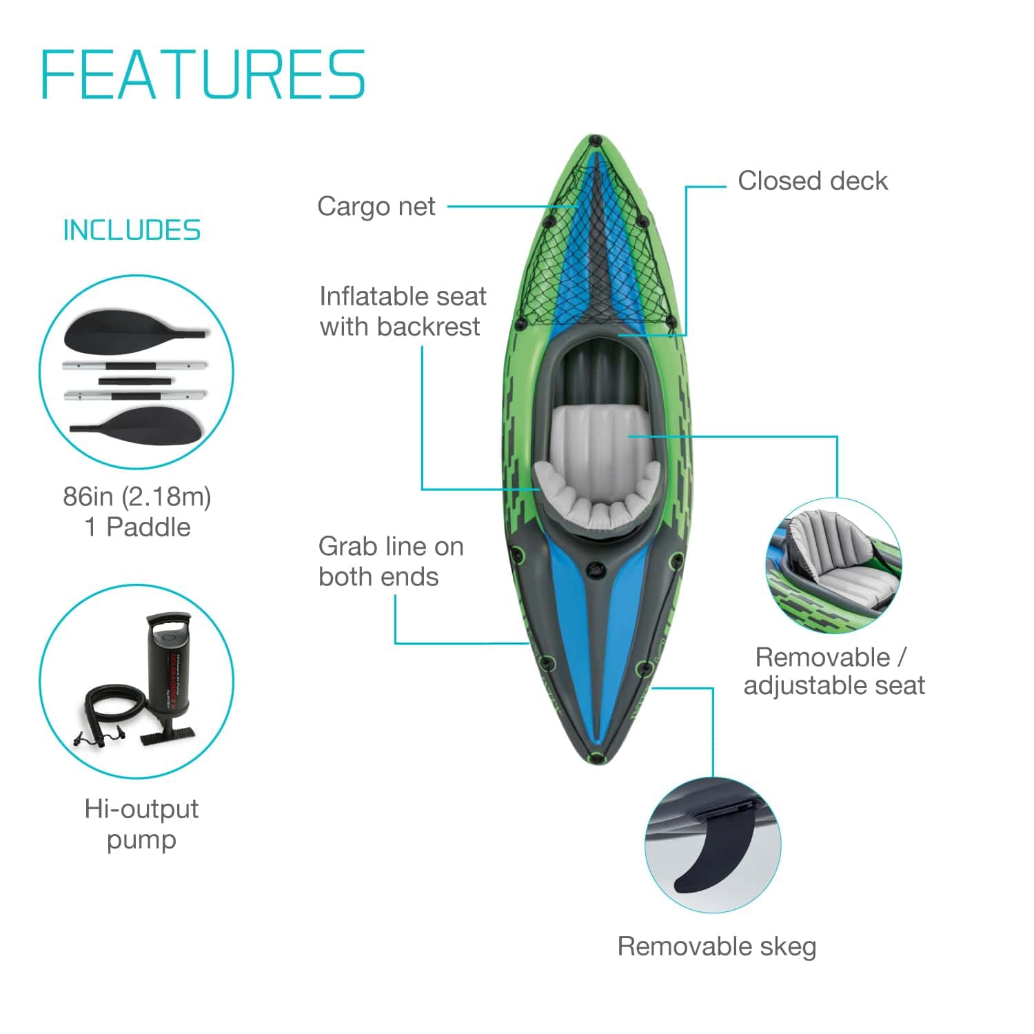 INTEX Challenger Inflatable Kayak Series: Includes Deluxe 86in Kayak Paddles and High-Output Pump