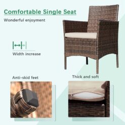Greesum 4 Piece Patio Conversation Set (Wicker) | Loveseat, Chairs, Glass Table (Brown & Beige)