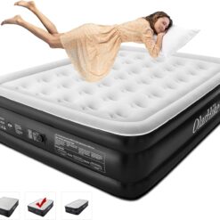 OhGeni Air Mattress Queen with Built-in Pump for Guest, 18" Tall Colchon Inflable Camping Blow Up Air Bed with Carrying Bag
