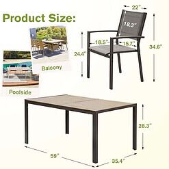 Homall 7 Piece Patio Dining Set w/ Stackable Textilene Chairs & Large Table (Grey)