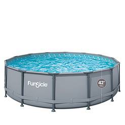 Funsicle 14' x 42" Oasis Designer Round Frame Above Ground Outdoor Swimming Pool Set, Gray