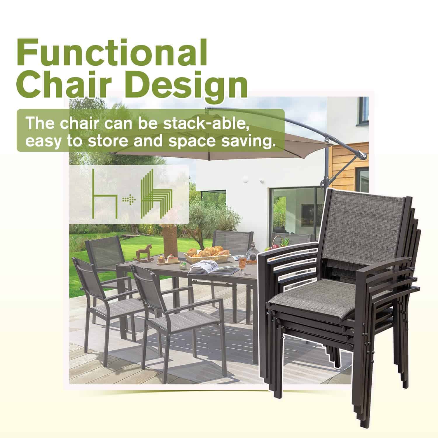 Homall 7 Piece Patio Dining Set w/ Stackable Textilene Chairs & Large Table (Grey)