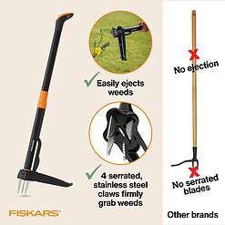 Fiskars 4-Claw Stand Up Weeder - Gardening Hand Weeding Tool with 39