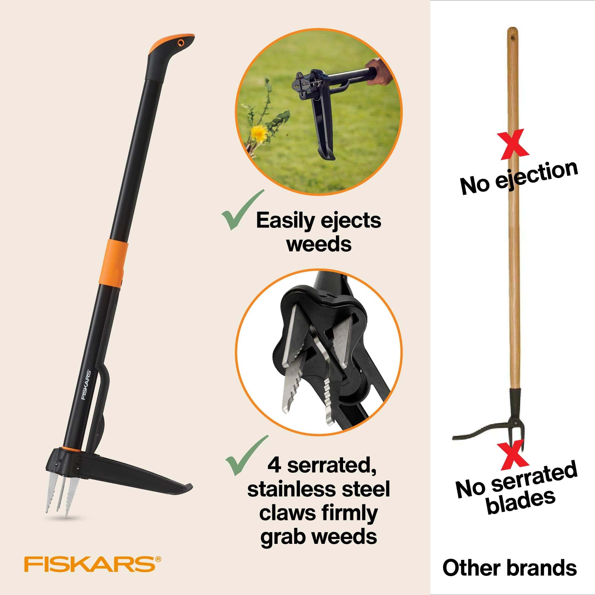 Fiskars 4-Claw Stand Up Weeder - Gardening Hand Weeding Tool with 39" Long Ergonomic Handle