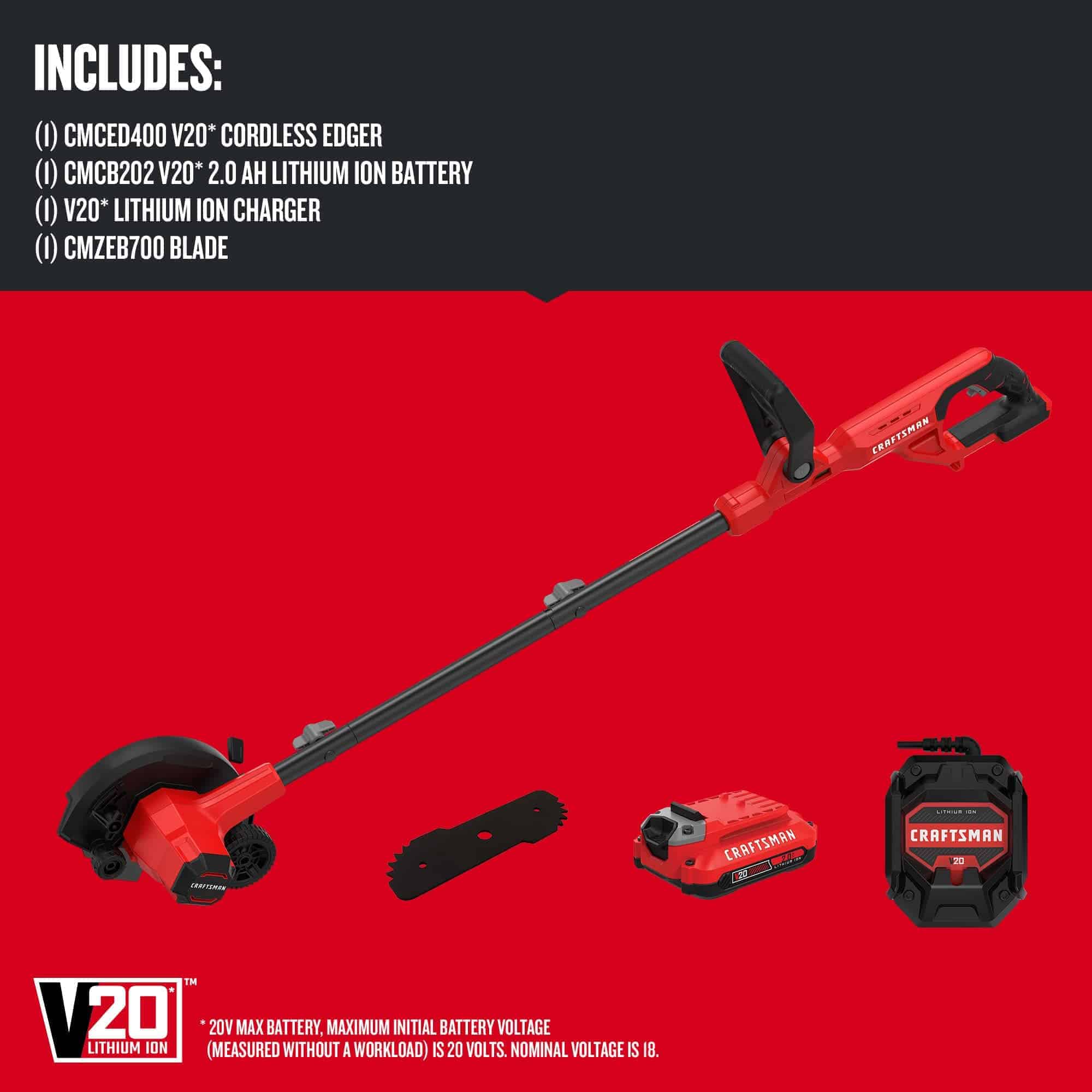 Craftsman 20V MAX Edger Lawn Tool, Cordless Lawn Edger with Battery & Charger Included (CMCED400D1)