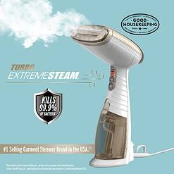 Conair Handheld Garment Steamer for Clothes, Turbo ExtremeSteam 1875W, Portable Handheld Design, White / Champagne
