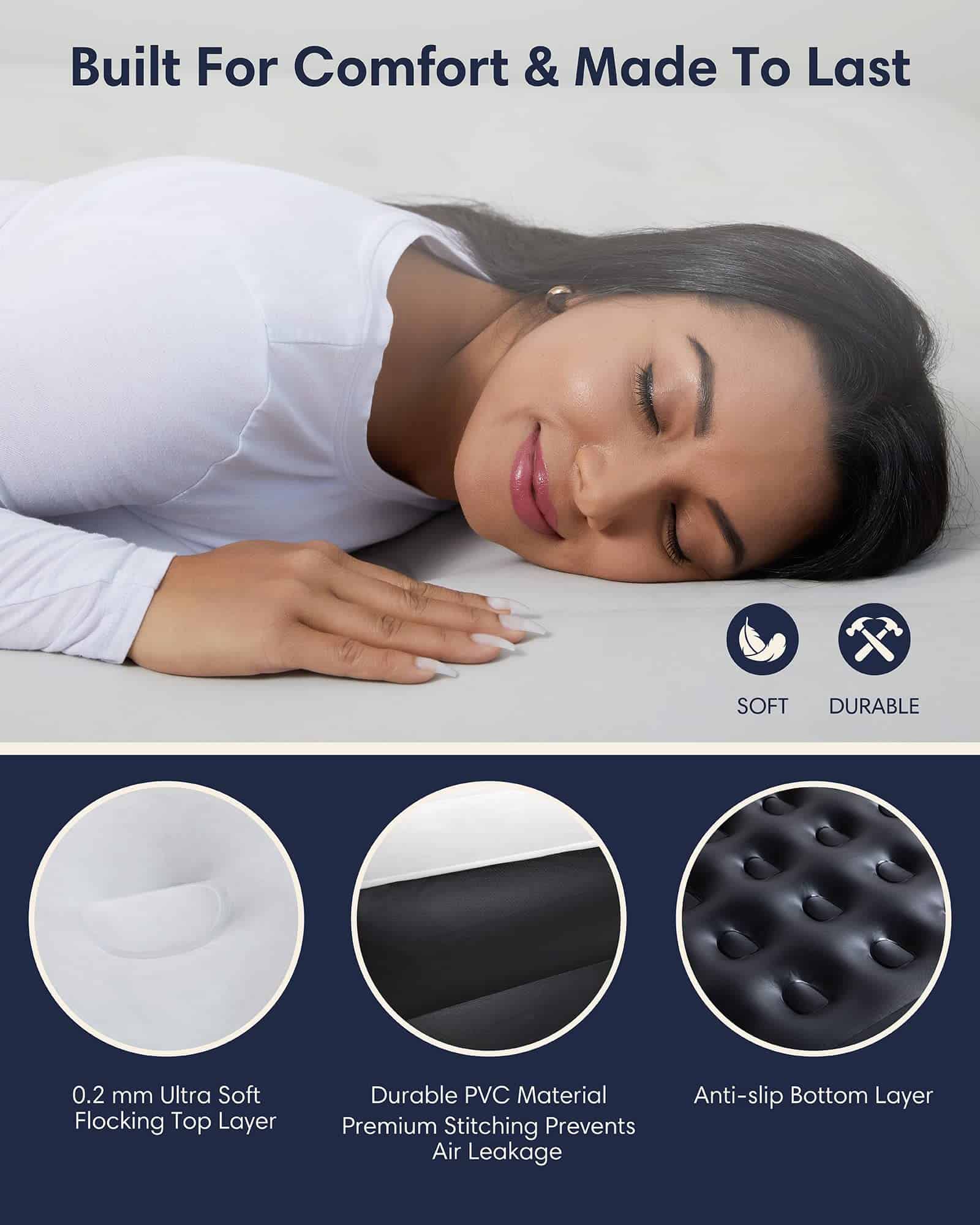 OhGeni Air Mattress Queen with Built-in Pump for Guest, 18" Tall Colchon Inflable Camping Blow Up Air Bed with Carrying Bag