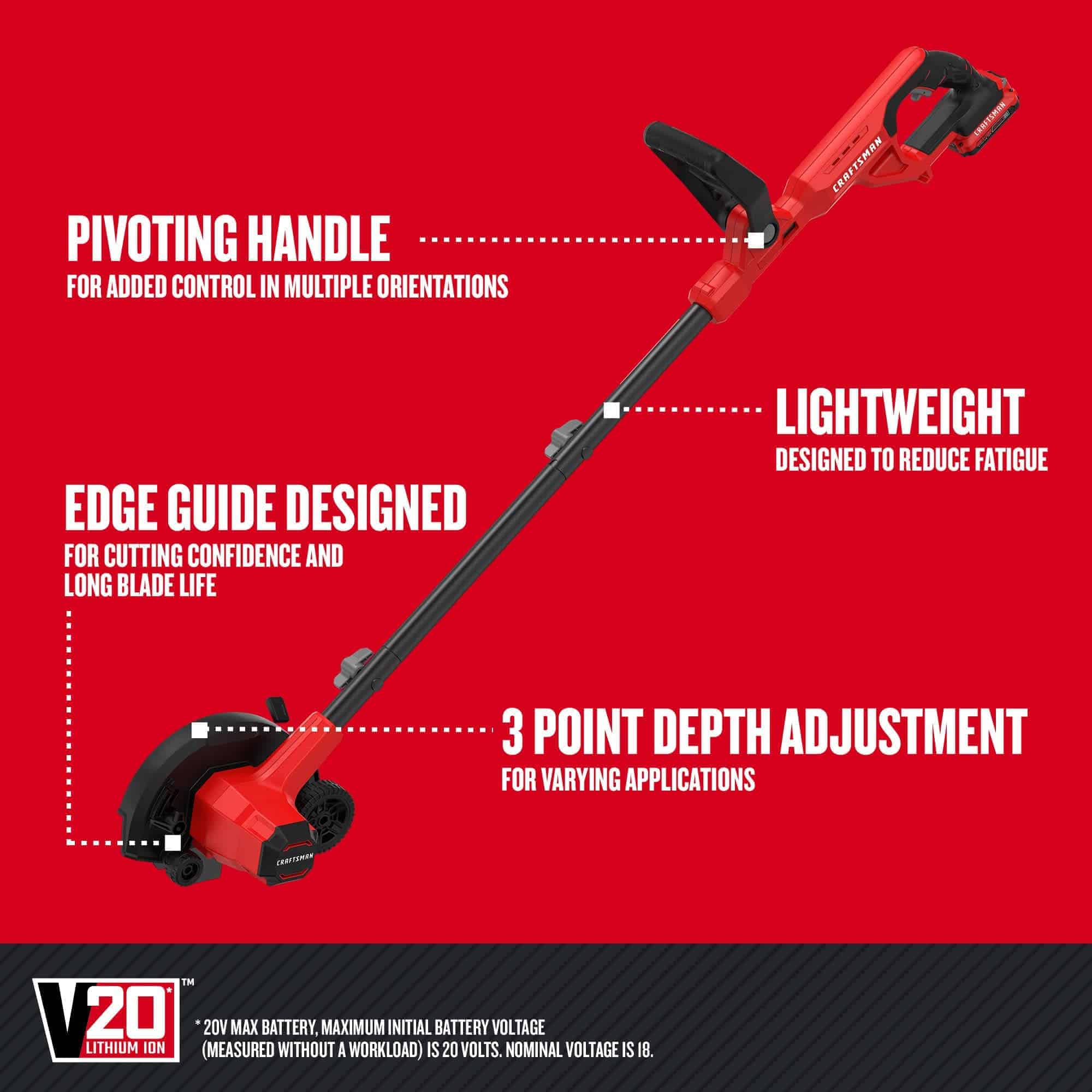 Craftsman 20V MAX Edger Lawn Tool, Cordless Lawn Edger with Battery & Charger Included (CMCED400D1)