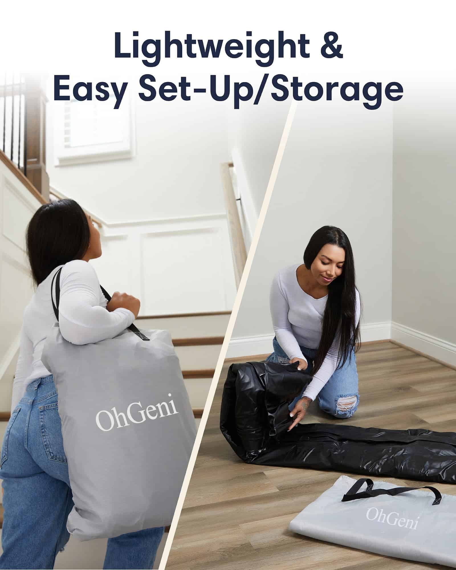 OhGeni Air Mattress Queen with Built-in Pump for Guest, 18" Tall Colchon Inflable Camping Blow Up Air Bed with Carrying Bag