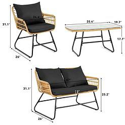 YITAHOME 4-Piece Patio Furniture Wicker Outdoor Bistro Set, All-Weather Rattan Conversation Loveseat Chairs, Balcony and Deck (Light Brown+Black)