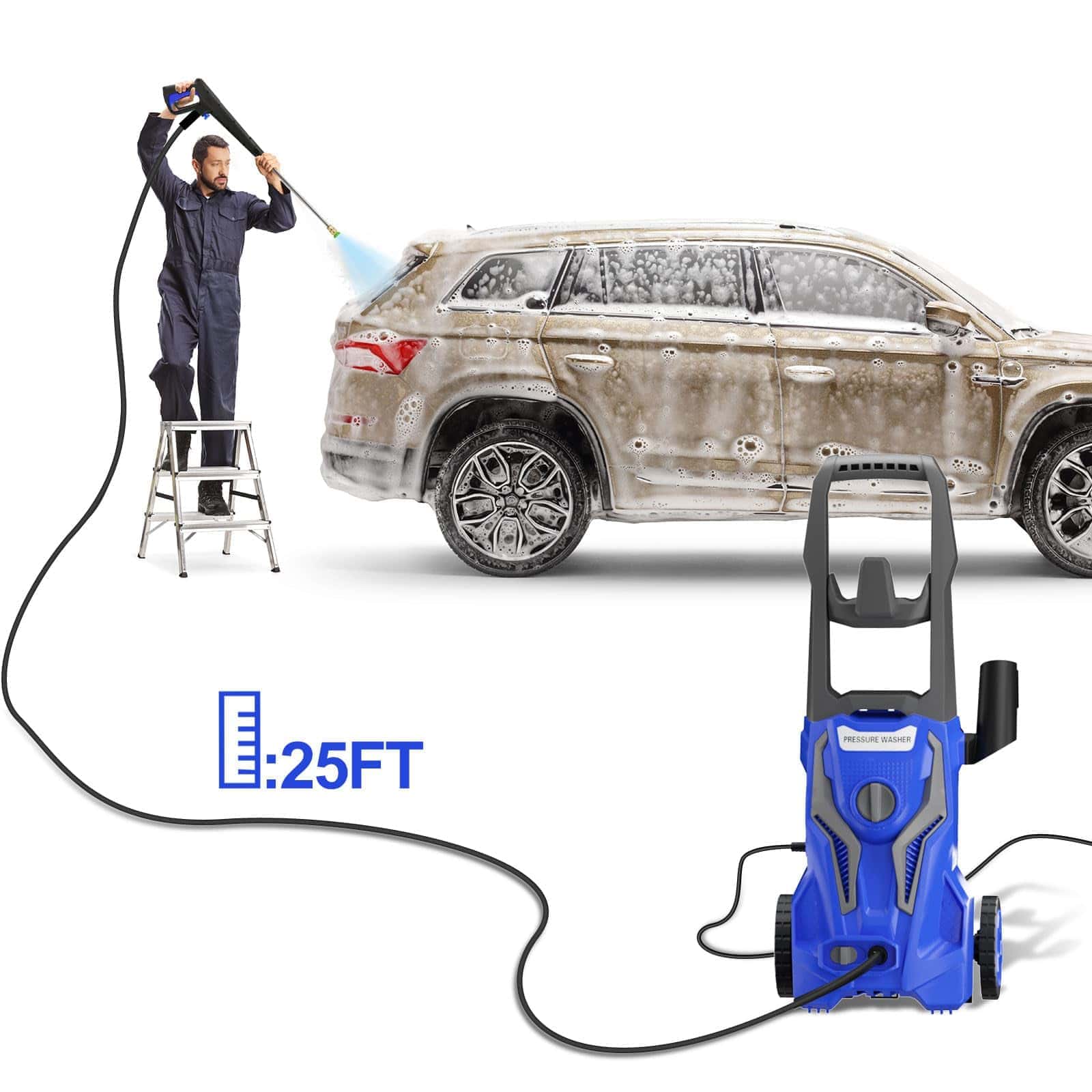 ZHUOLIN 4200 PSI 2.8 GPM Pressure Washer Powered - Electric Power Washer for Cars Washing with 25FT Pressure Hose, Blue