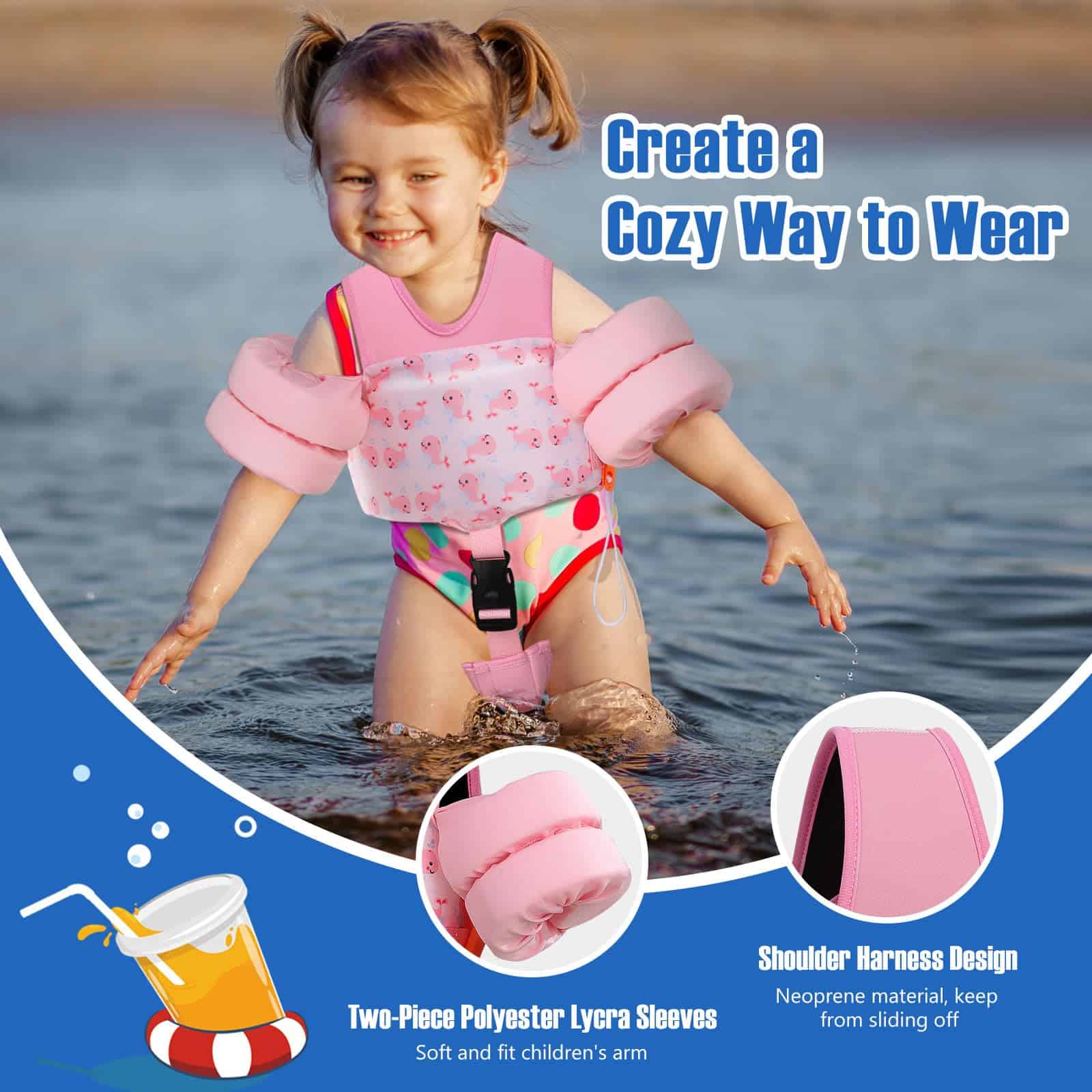 MoKo 13-70lbs Toddler Floaties Arm Floaties, Toddler Swim Vest Cartoon Swim Arm Band
