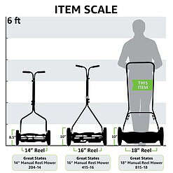 Great States 815-18 18-Inch 5-Blade Push Reel Lawn Mower, 18-Inch, 5-Blade, Grey