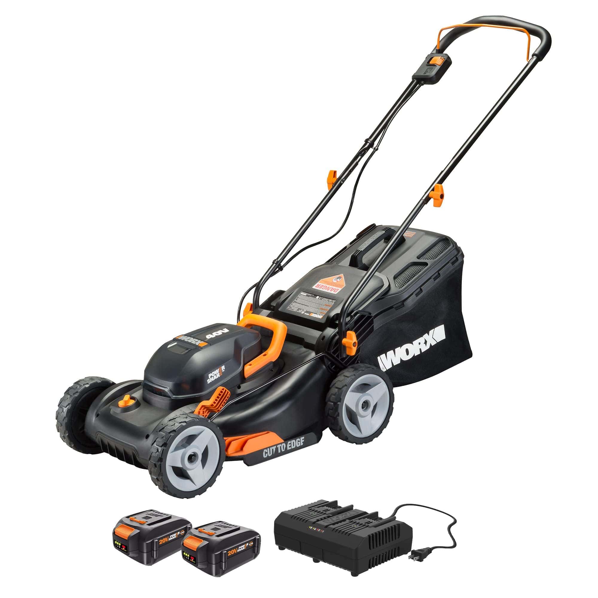 Worx 40V 17" Cordless Lawn Mower (2 Batteries & Charger) | Quiet, Compact, Lightweight