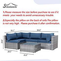 Shintenchi 5 Piece Patio Sectional Sofa Set w/ Washable Cushions & Glass Table (Aegean Blue)