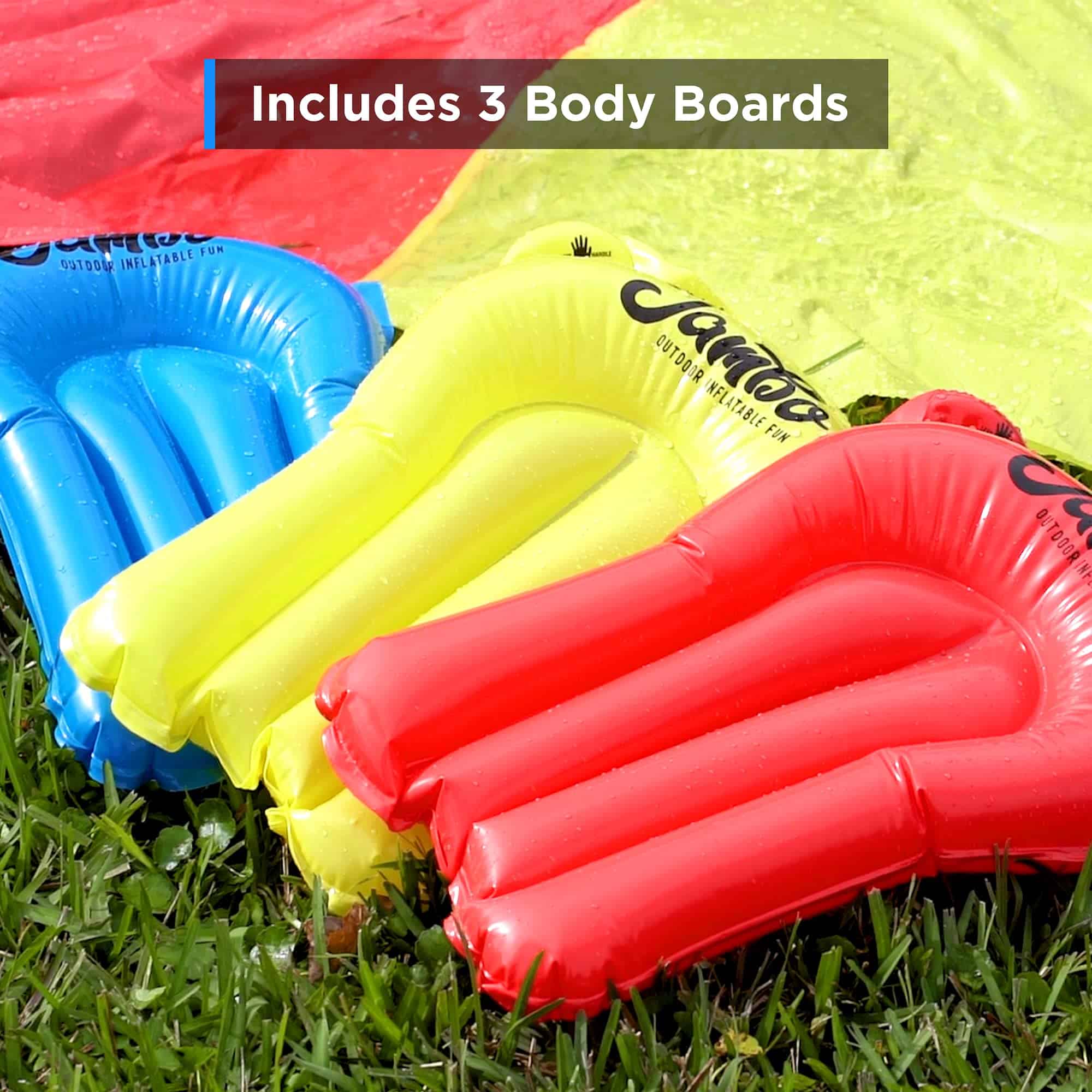 JAMBO Premium Triple Slip Splash and Slide with Bodyboards (Updated Model), Heavy Duty Water Slide