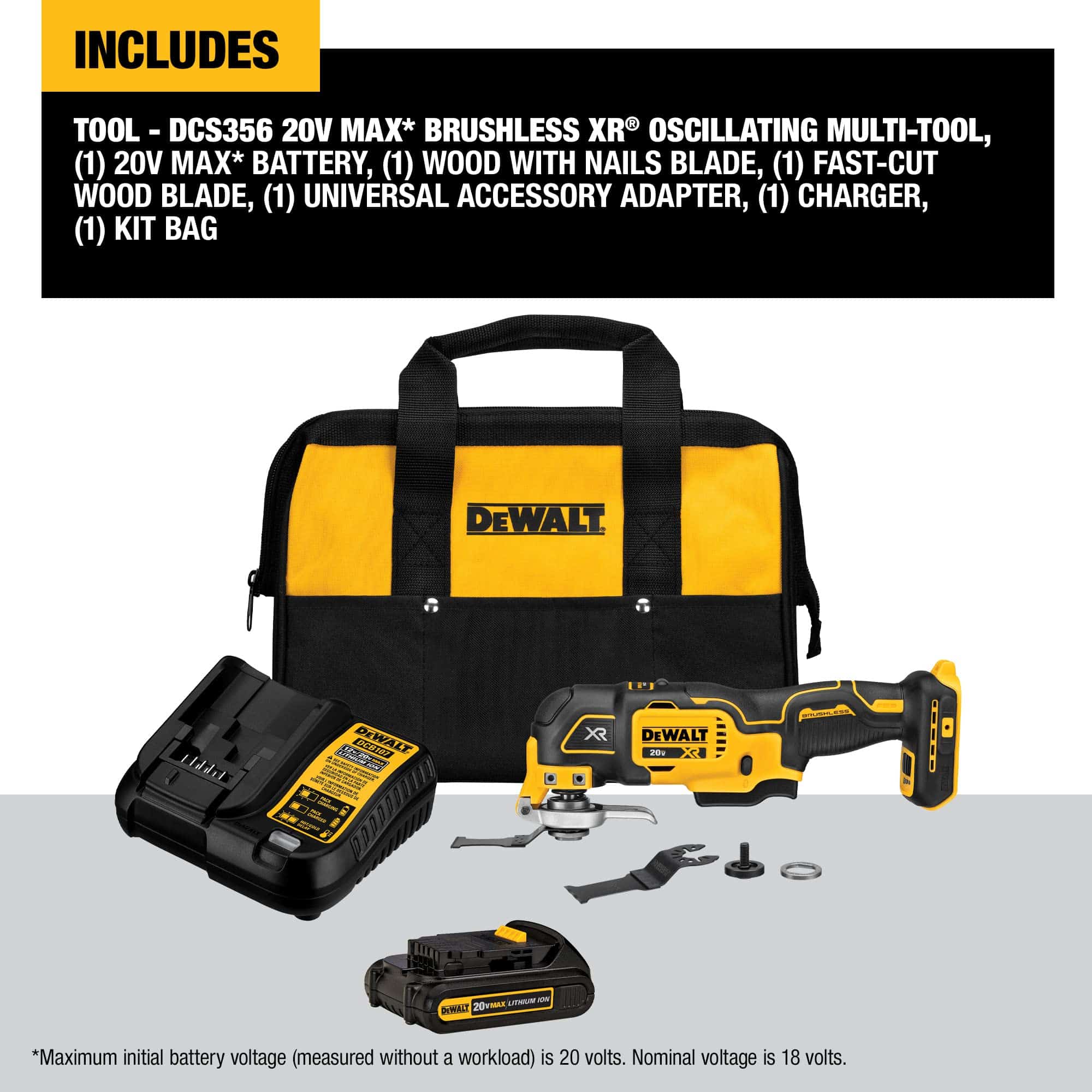 DEWALT DCS356C1 20V MAX XR Oscillating Tool Kit, 3-Speed