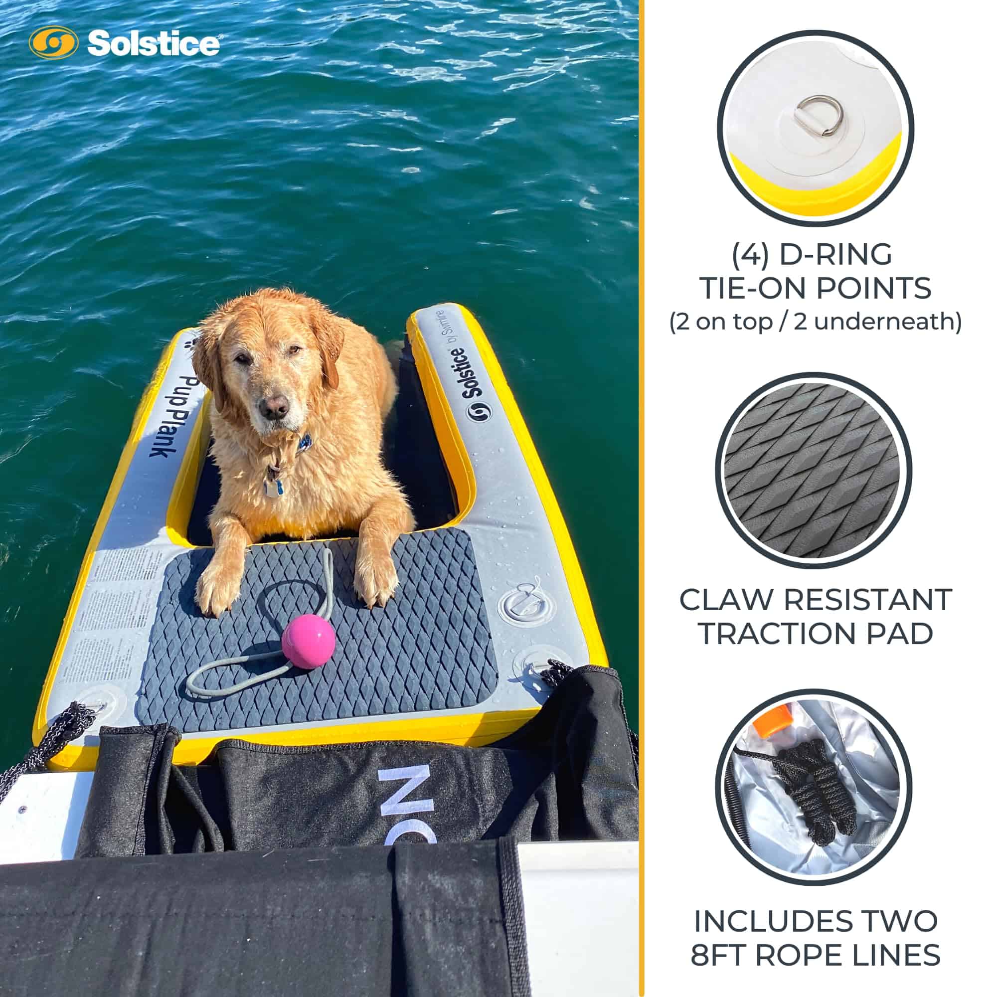 SOLSTICE ORIGINAL Inflatable Pup Plank Dog Float Floating Ramp Ladder, Dog On Water Ladder Steps, Up To 200 Pounds