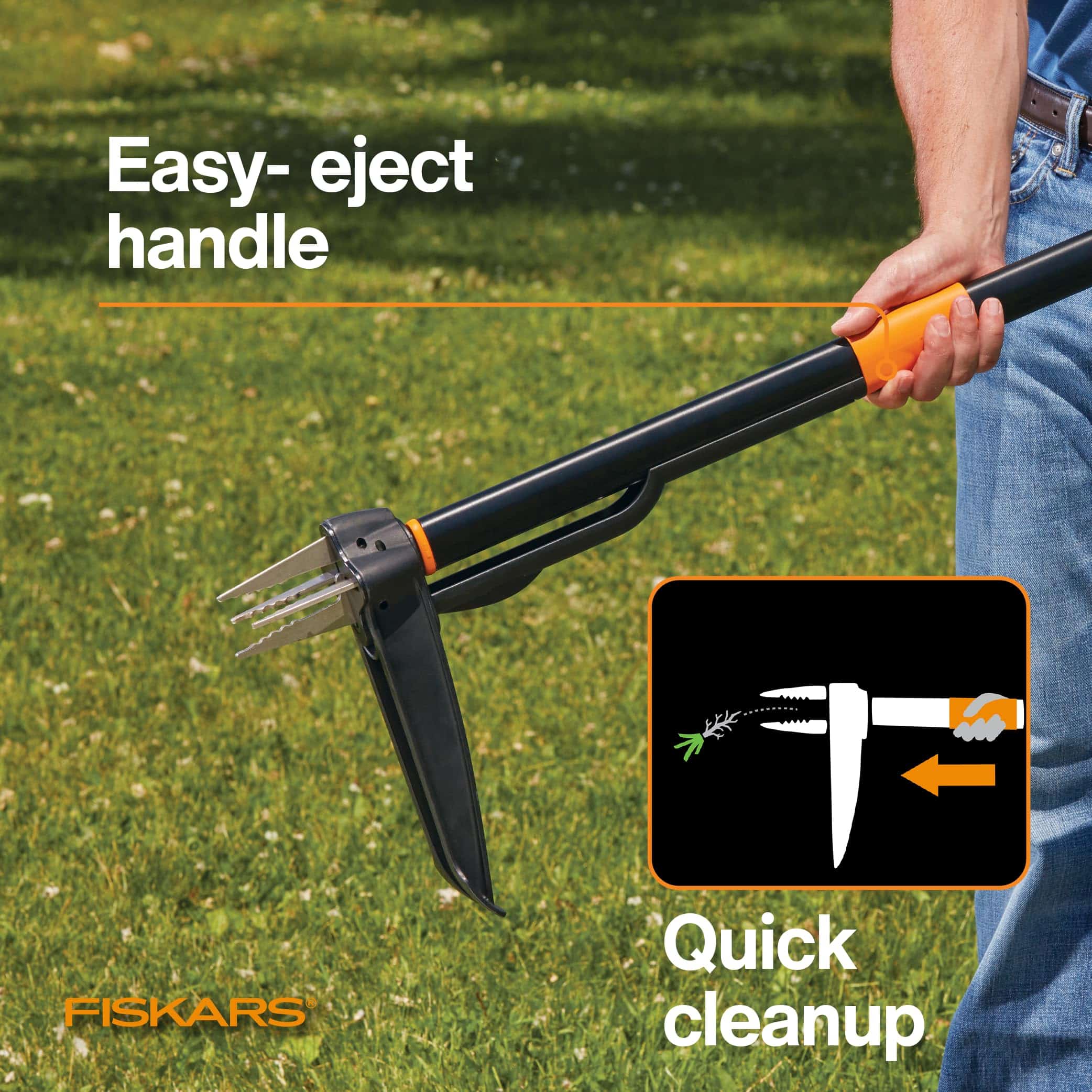Fiskars 4-Claw Stand Up Weeder - Gardening Hand Weeding Tool with 39" Long Ergonomic Handle